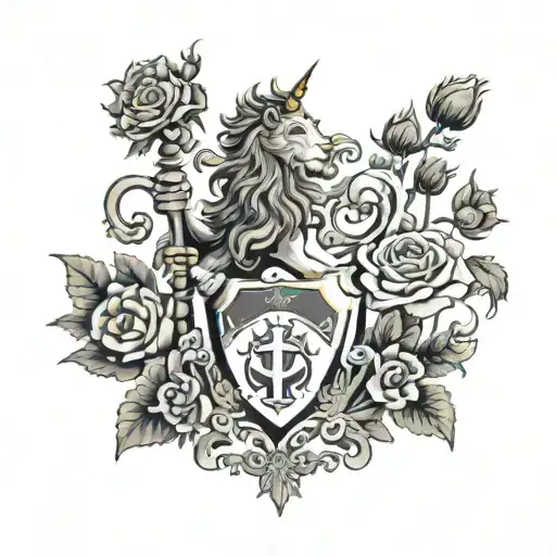 Clan Duncan Crest In Heraldic Style Featuring A Thistle A Rose A Unicorn And A Lion Rampant