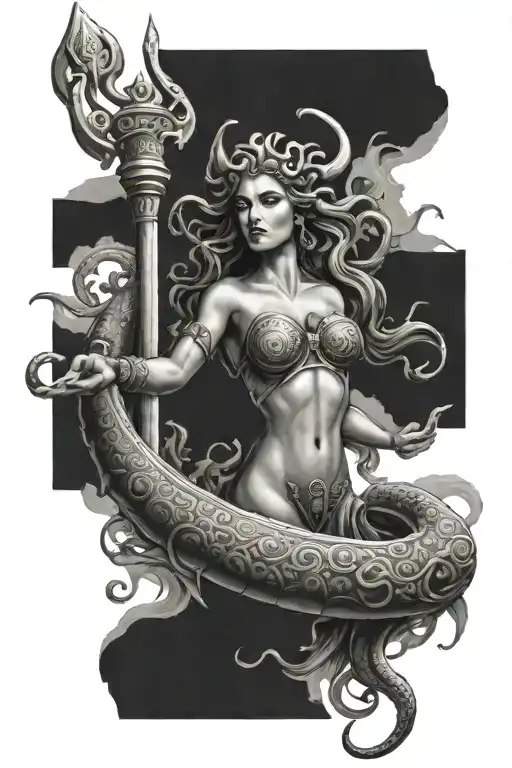 Sunken Atlantis Lost City With Medusa And Trident