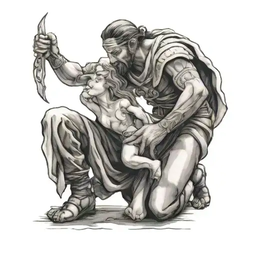 Male Peasant On His Knees Looking Up To A Female Goddess