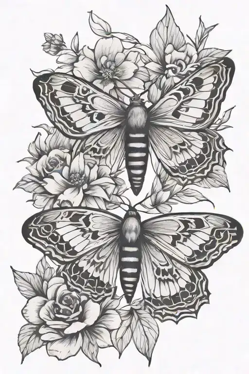 Moth And Floral Design