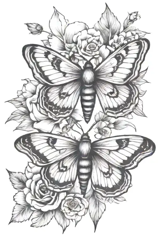 Moth And Floral Design
