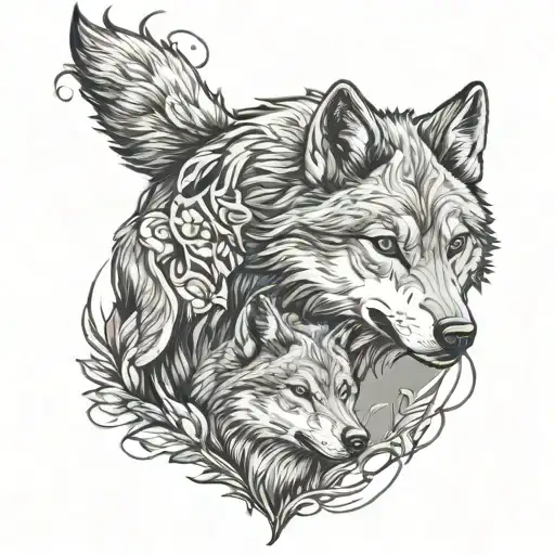 Wolf Protecting Puppy