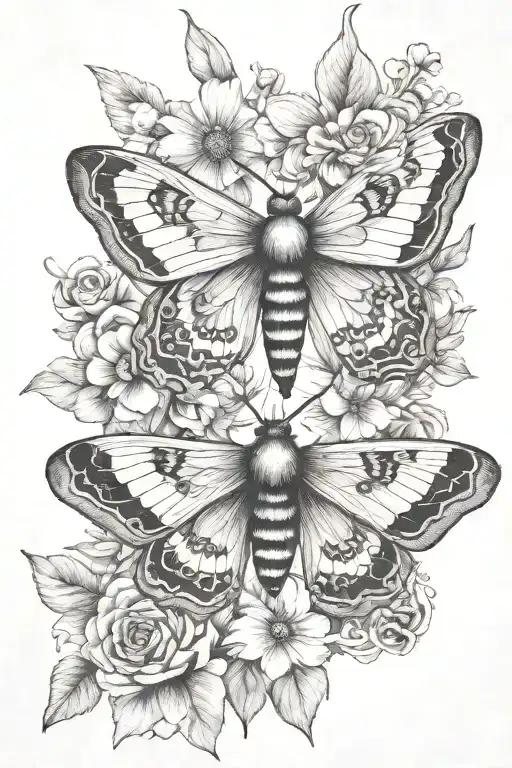 Moth And Floral Design Incorporating Elements