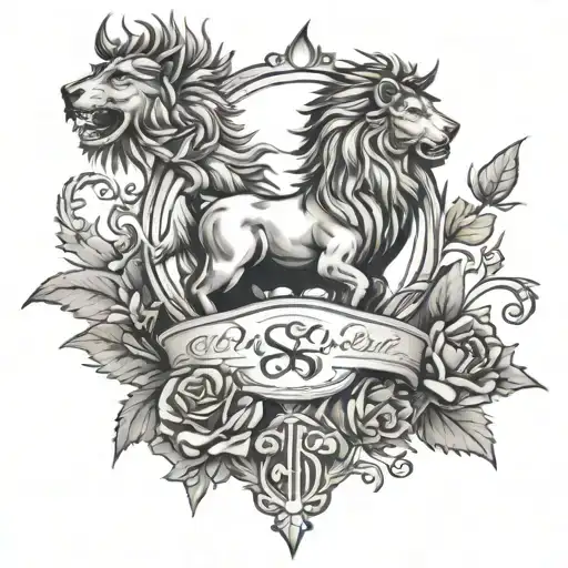Scottish Clan Crest With Thistle And Rose And Unicorn And Lion