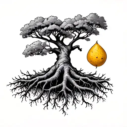 Mustard Tree With Roots Surrounding A Mustard Seed For A Man On Leg