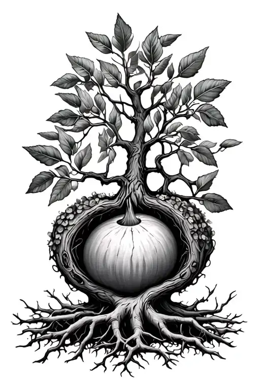 Mustard Tree With The Roots Encapsulating A Mustard Seed