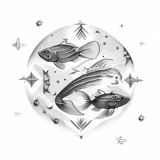 An Elegant Black And Grey Pisces Constellation With Delicate Fish Silhouettes