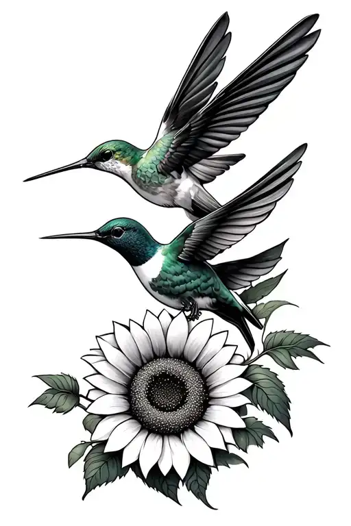 Hummingbird And Sunflowers