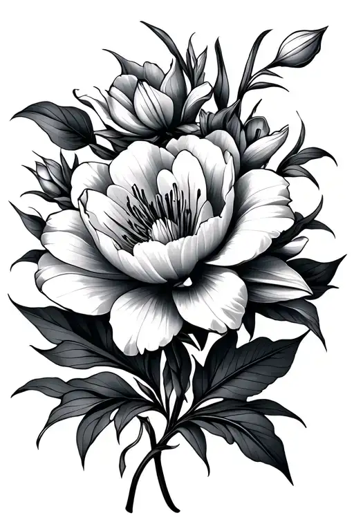 Lily Peony Flowers Intertwined