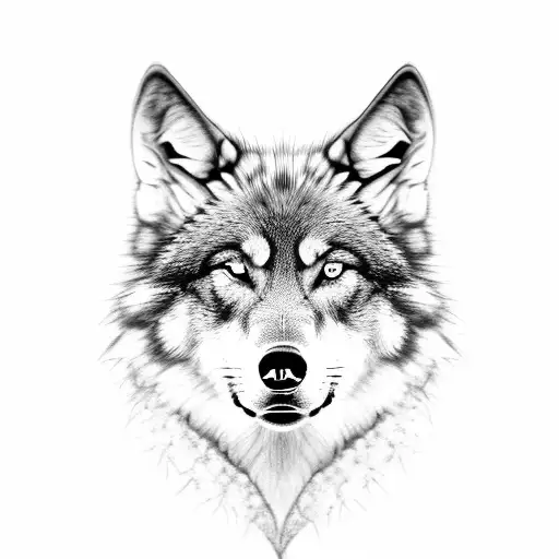 A Realistic Black And Grey Portrait Of A Wolf With Intricate Details