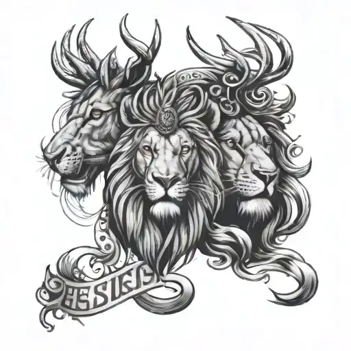 Scottish Lion And Stag With The Words 'Je Suis Prest