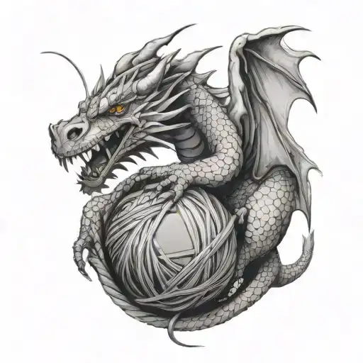 Dragon Holding Ball Of Yarn Ball