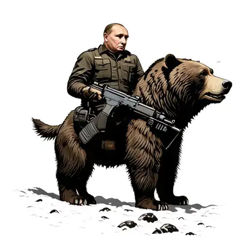 Putin Ride On A Bear With A Ak-47 In The Hand And Drink Vodka