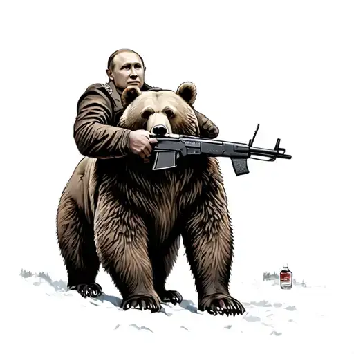 Putin Ride On A Bear With A Ak-47 In The Hand And Drink Vodka