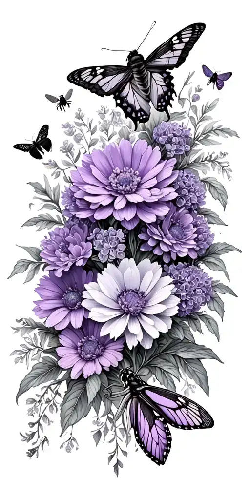 Lilac And Butterflies And Wild Flowers And Bees And Moths