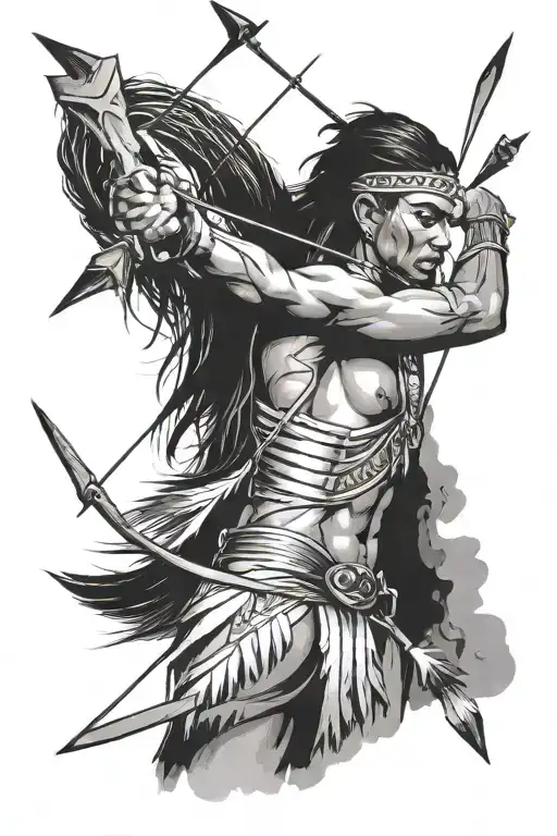 Tattoo Of A Brazilian Indian Holding A Bow And Arrow