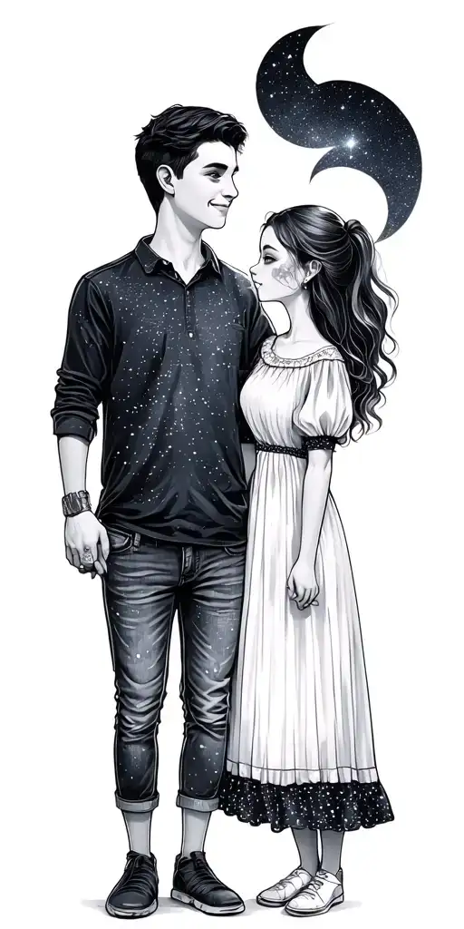 Dad Daughter Holding Hands Under A Starry Sky