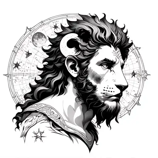 Greek Mythology Guy Wearing Lion Head With Sun And Moon And Star Map