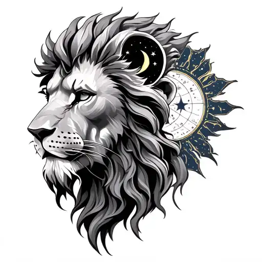 Greek Mythology Guy Wearing Lion Head With Sun And Moon And Star Map
