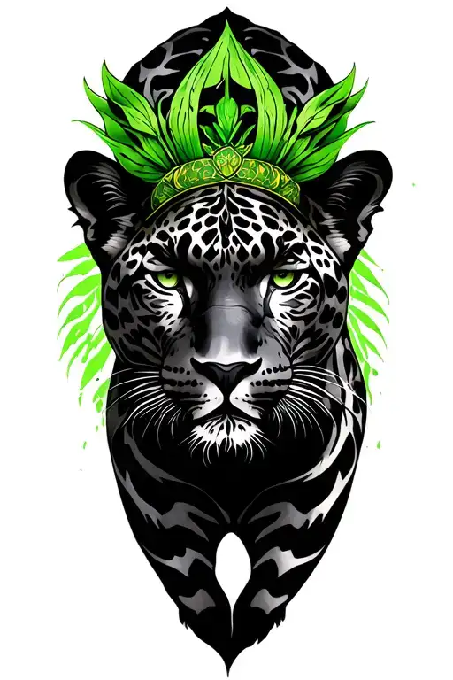 Black Jaguar And Green Headress