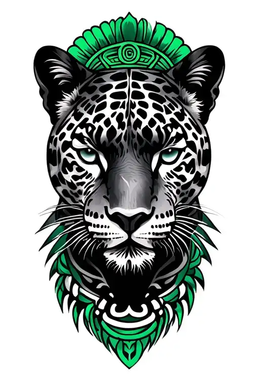 Black Jaguar And Mayan Green Headress