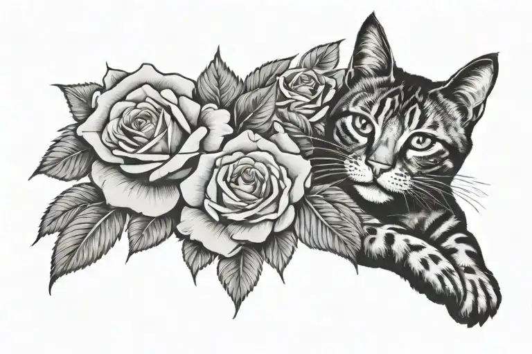 Roses And Cat Foot Print Surrounded