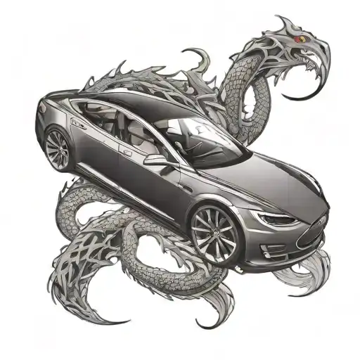 Tesla Car With Dragon Motif