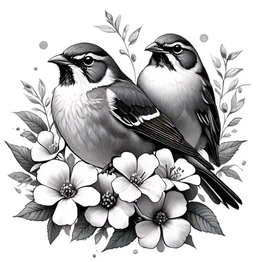 Sparrow Birds Surrounded By Primrose Flowers In A Beautiful Fantasy Style Yet Very Spiritual