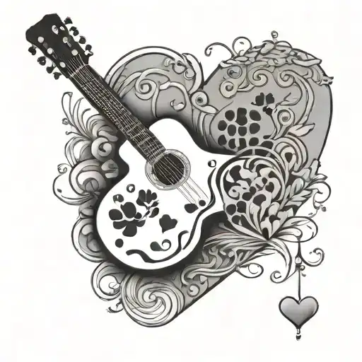 A Guitar With Paw Prints Leading To A Heart