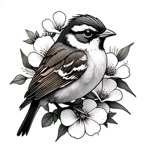 Sparrow Bird Surrounded By Primrose Flowers In A Beautiful Fantasy Style Yet Very Spiritual