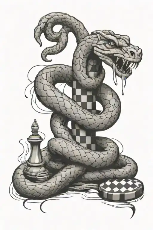 Snake Wrapped Around Chess With English Writing