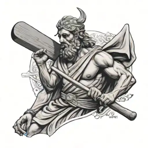 Greek God Holding A Cricket Bat