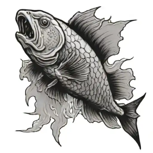 Buff Fish Holding Lightning Bolt Striking