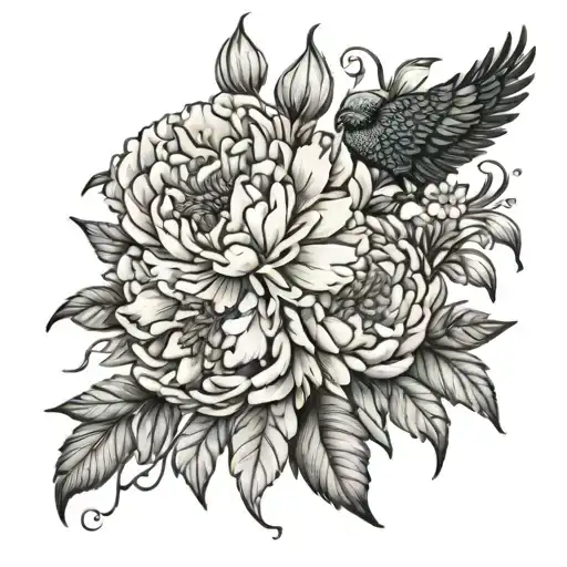 Peonies With Aster And Peacock