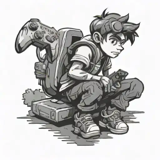 Cartoon Boy Playing Xbox