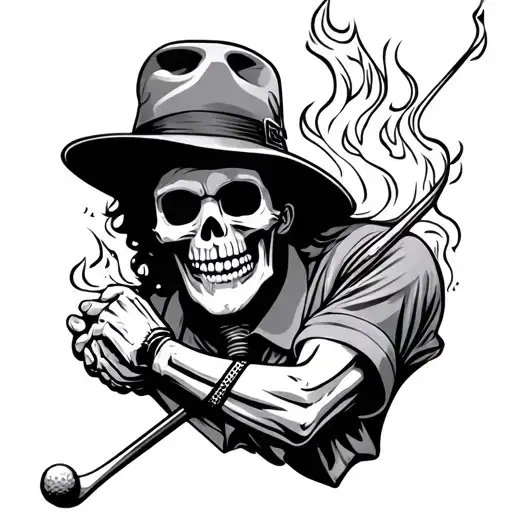 Grandfather Golfing Skeleton And Fireball Whiskey