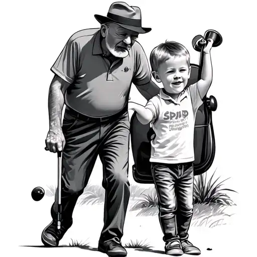 Grandfather Golfing With Grandson Listening To Music