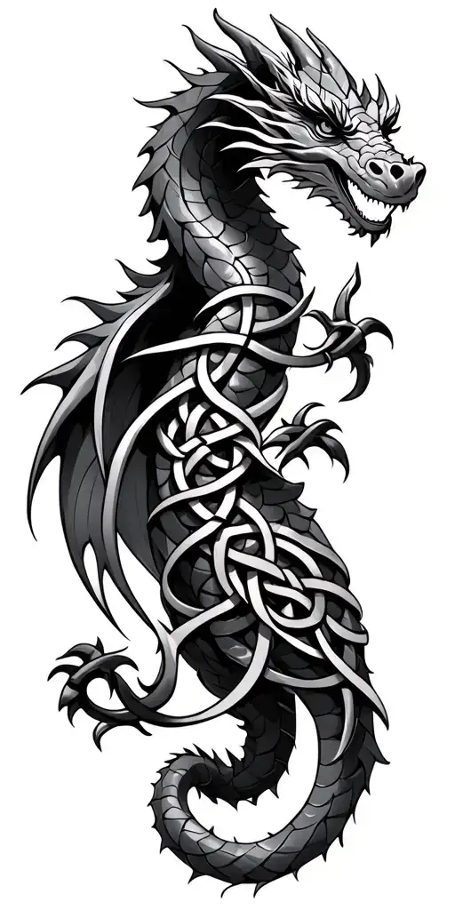 Celtic Dragon Intertwined In Celtic Knots Weaving