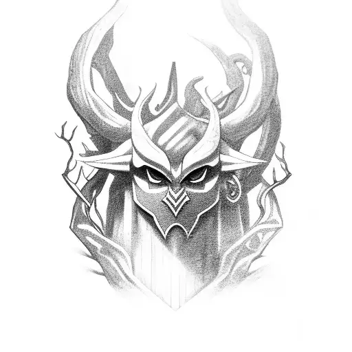 A Detailed Black And Grey Illustration Of Link From Zelda Surrounded By Forest Creatures