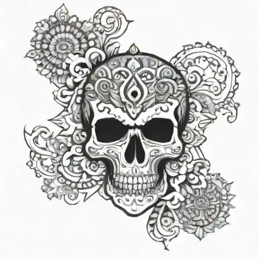 Half Skull Half Mandala Design Incorporating Elements