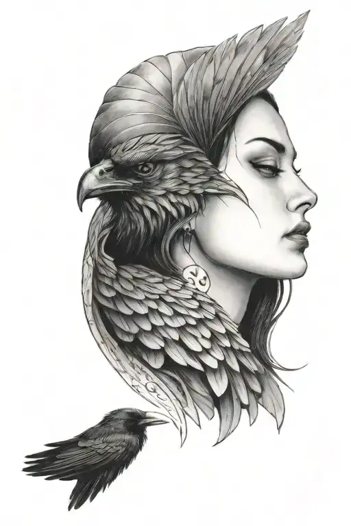 Woman's Face In A Raven Wing And Heart