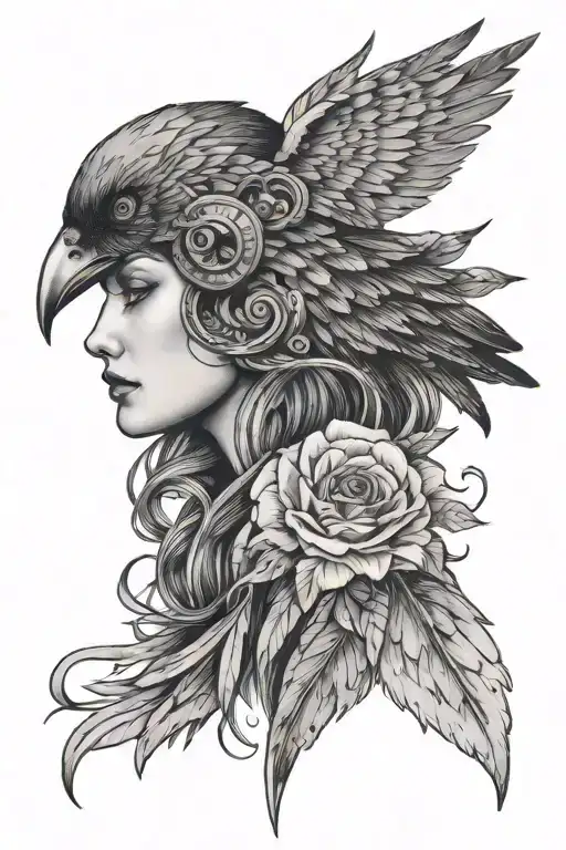 Woman's Face In A Burnt Raven's Wing