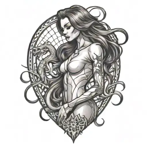 Sexy Spiderwoman Brown Long Hair With Dragon