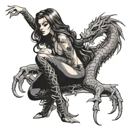 Sexy Spiderwoman With Brown Long Hair With Dragon Wrapped