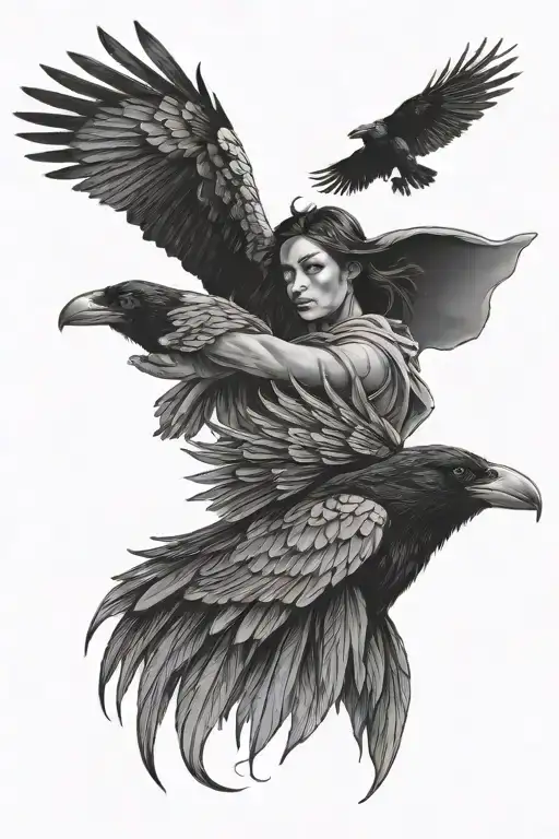 Woman's Face In A Raven Wing Soaring High