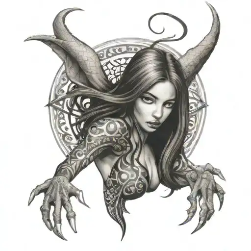 Sexy Spiderwoman With Brown Long Hair With Dragon Wrapped