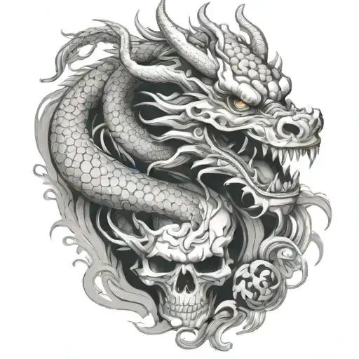 Chinese Dragon Sitting On A Skull