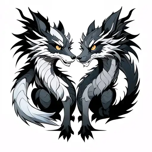 Kitsune And Eastern Dragon
