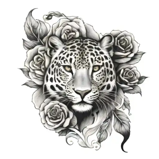 Leopard Et Rose Intertwined