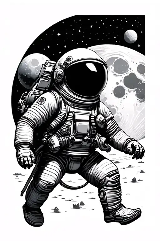 Astronaut Floating Near Moon